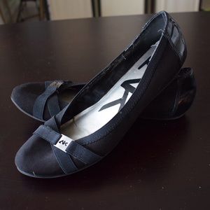 Anne Klein - Black Flats, silver buckle detail